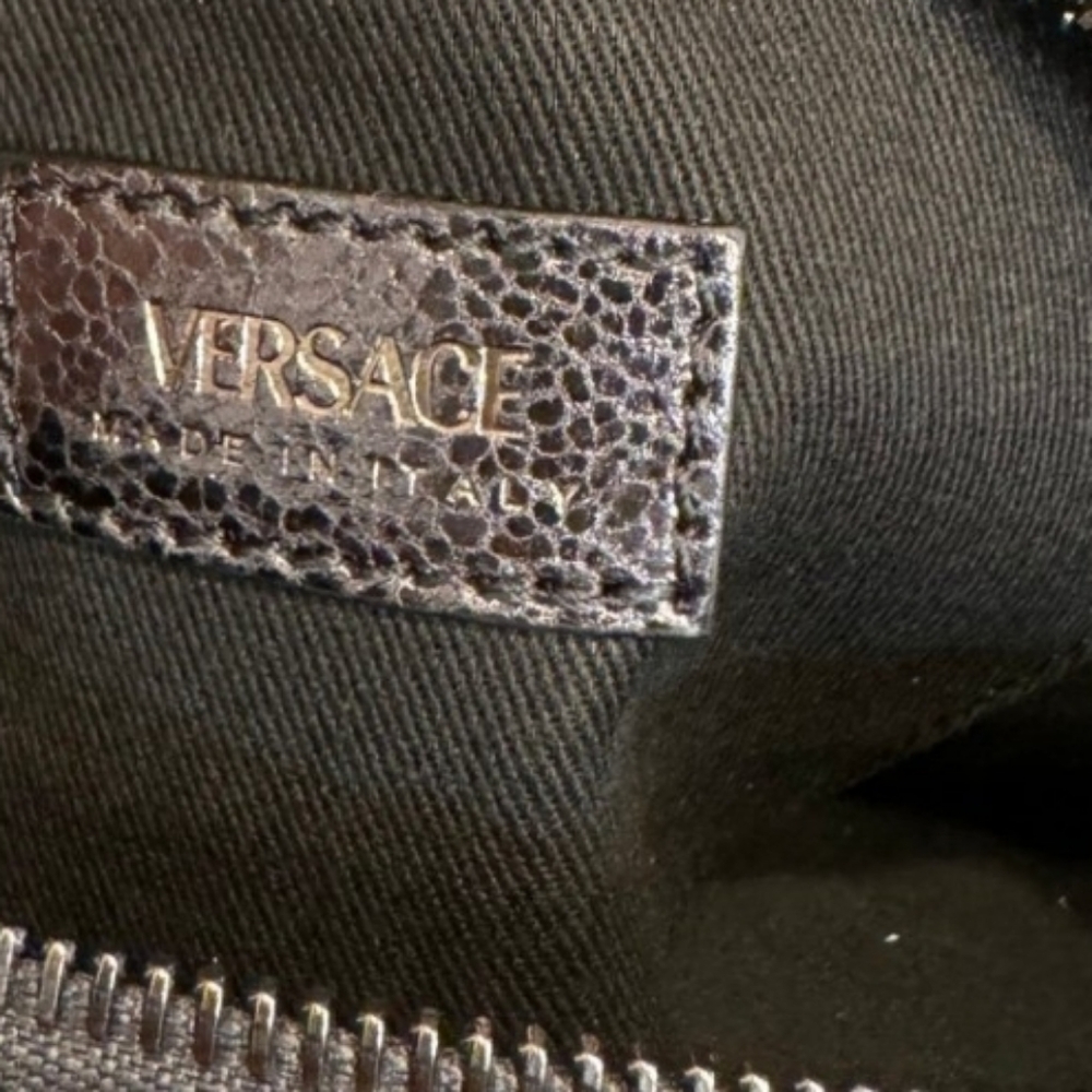 Versace Metallic Black Calf Leather 2-way Handbag with Crossbody Original Strap💜 - Picture 8 of 10